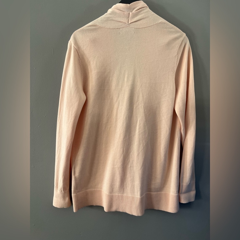 Peach Knit Cardigan Cotton Long sleeve Roll Hem Open Front Sweater Layering Top - Picture 3 of 10